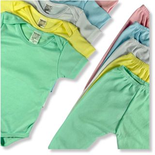 Kit 4 Peças Body De Bebe Manga Curta + Mijão Canelado em Oferta na Shopee