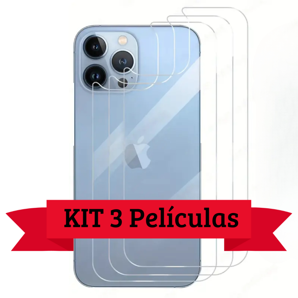 KIT 3 Película Cerâmica Traseira Flexível 3D/9D Compativel com iPhone 13 12 11 14 15 16 Pro Max 7 8