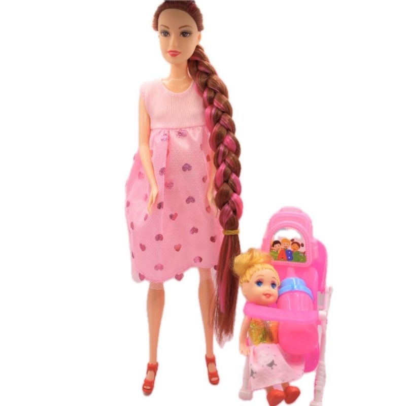 Boneca Gravida com bebê na barriga + carrinho de boneca +boneca bebê e acessórios Boneca cabelo grande