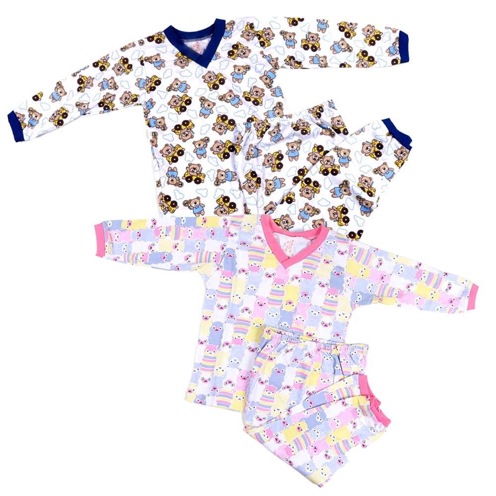 Kit 2 Pijamas Infantil Longo Calça Comprida 100% Algodão Estampado
