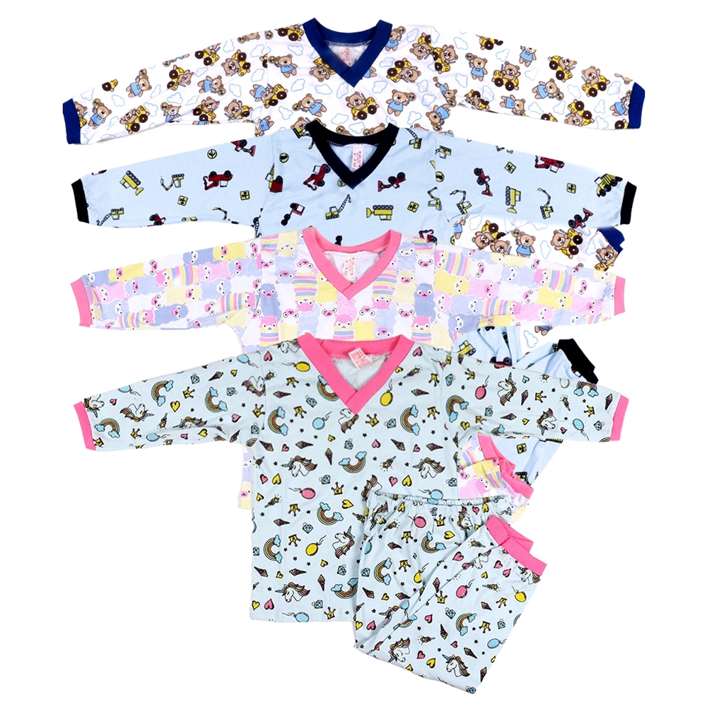 Kit 8 Pijama Menina Comprido Infantil Algodão Estampado 100% Algodão
