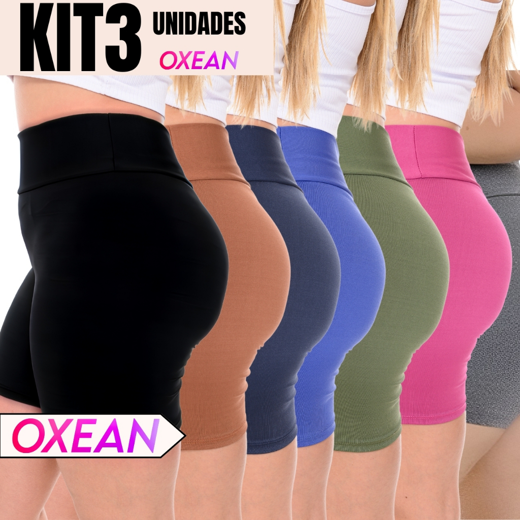Kit 3 Shorts Legging Feminino Meia Coxa Cintura Alta Bermuda Zero Transparência