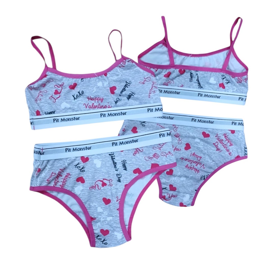 Kit 2 ou 1 Conjunto Infantil Estampado Top sem Bojo e Calcinha Confortável 8-12 Anos