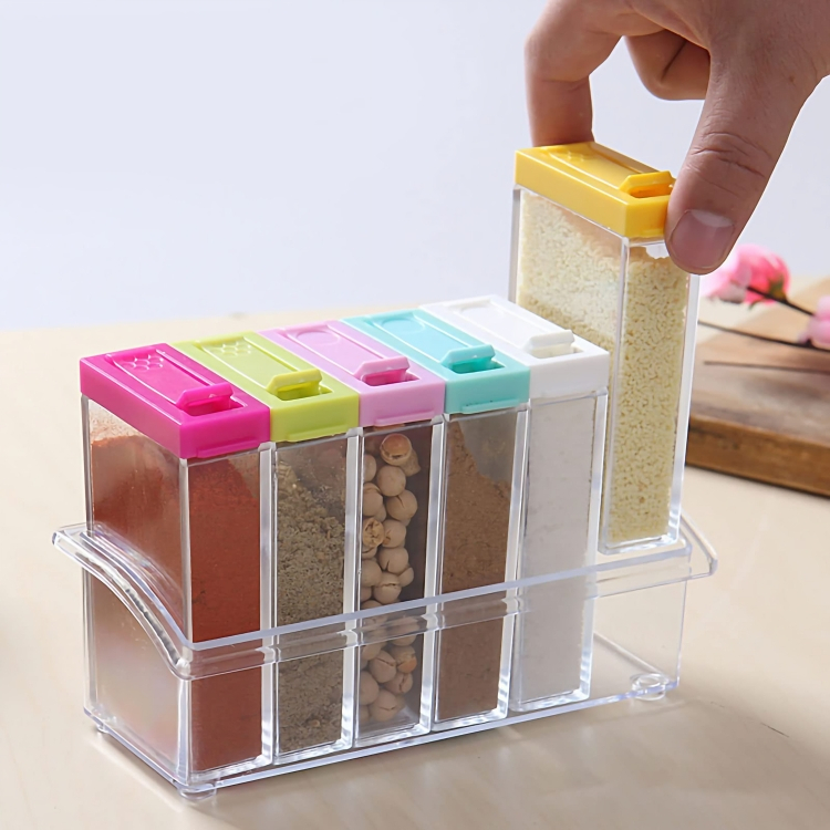 Porta Condimento Tempero Organizador C/6 Potes Acrílico Organizador de Temperos Acrílico 6 Potes