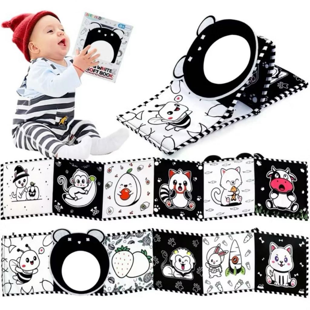 Livro De Pano Macio Para Bebês Alto Contraste Preto E Branco Sensorial Brinquedos De Pequeno Porte — imagem 2 de 2