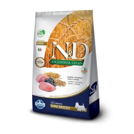 Ração N&D para Cães Adultos Raças Mini Ancestral Grain sabor Cordeiro e Blueberry 2,5kg