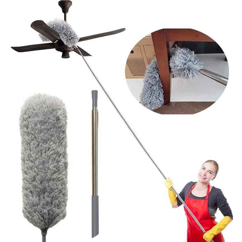 Espanador de Pó Para Limpeza em Microfibra Com Cabo Extensor e Retrátil Lavável 2,8m Escov...