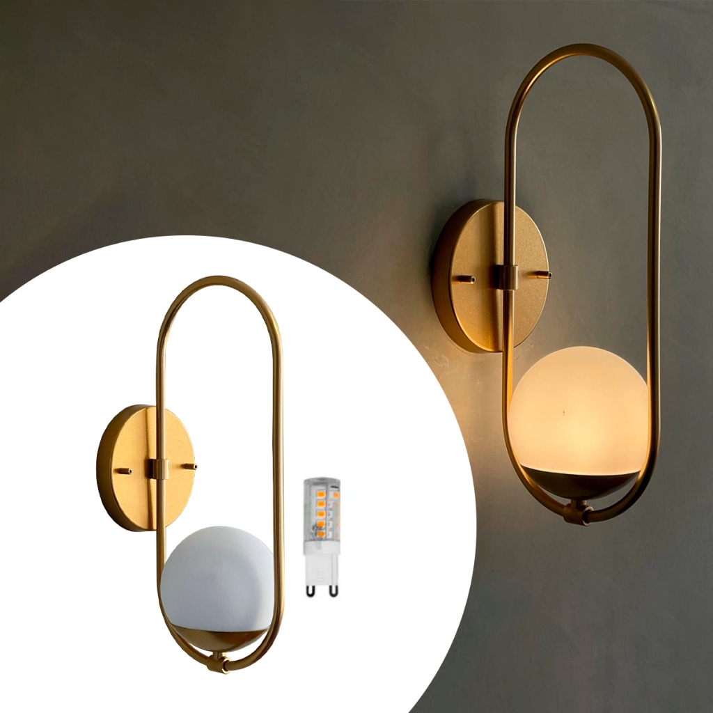 Arandela luminária de Parede interna Oval Com Vidro Globo 12cm com lâmpada quente decorativa casa sala quarto