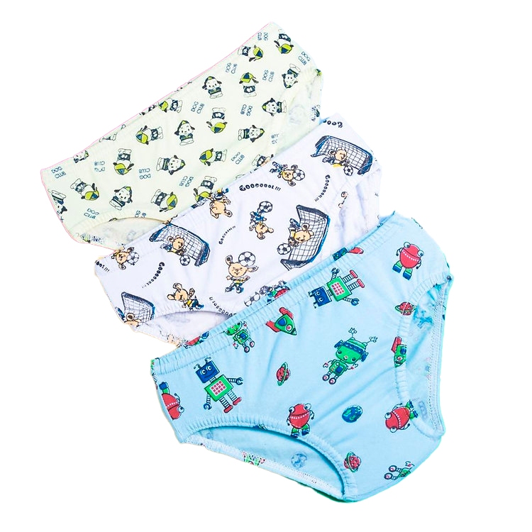 Kit 3 Cuecas Menino Infantil Algodão Estampada Elástico Embutido Cós Conforto