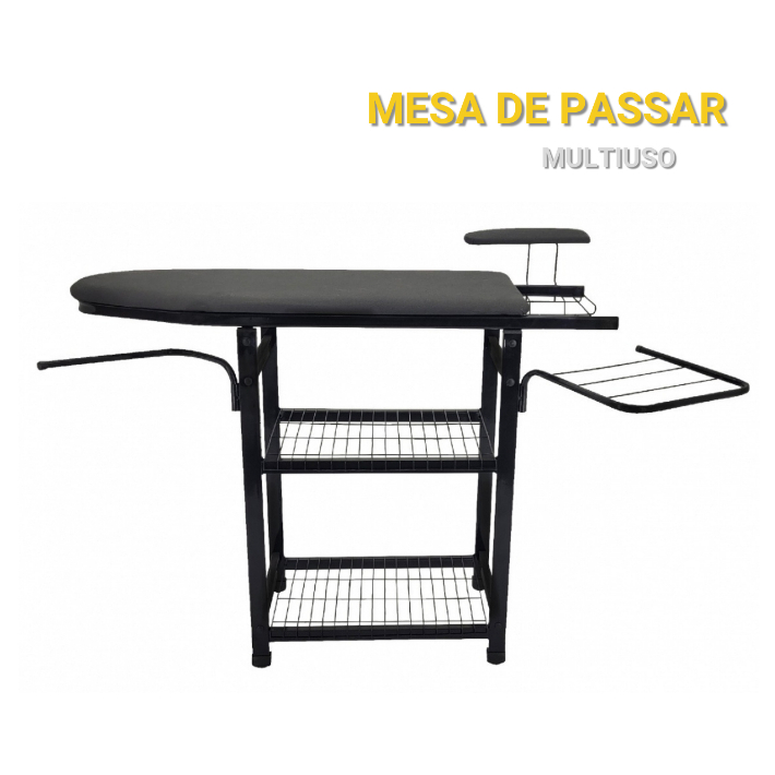 Mesa De Passar Grande Com Utilidades Diversas Prateleira Porta Ferro Passa Mangas Calceiro Cabideiro Reforçada - Someway em Oferta na Shopee