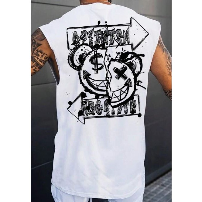 Camiseta Cavada Regata Streetwear Urso Rebelde Regatão Oversized Larga Algodão