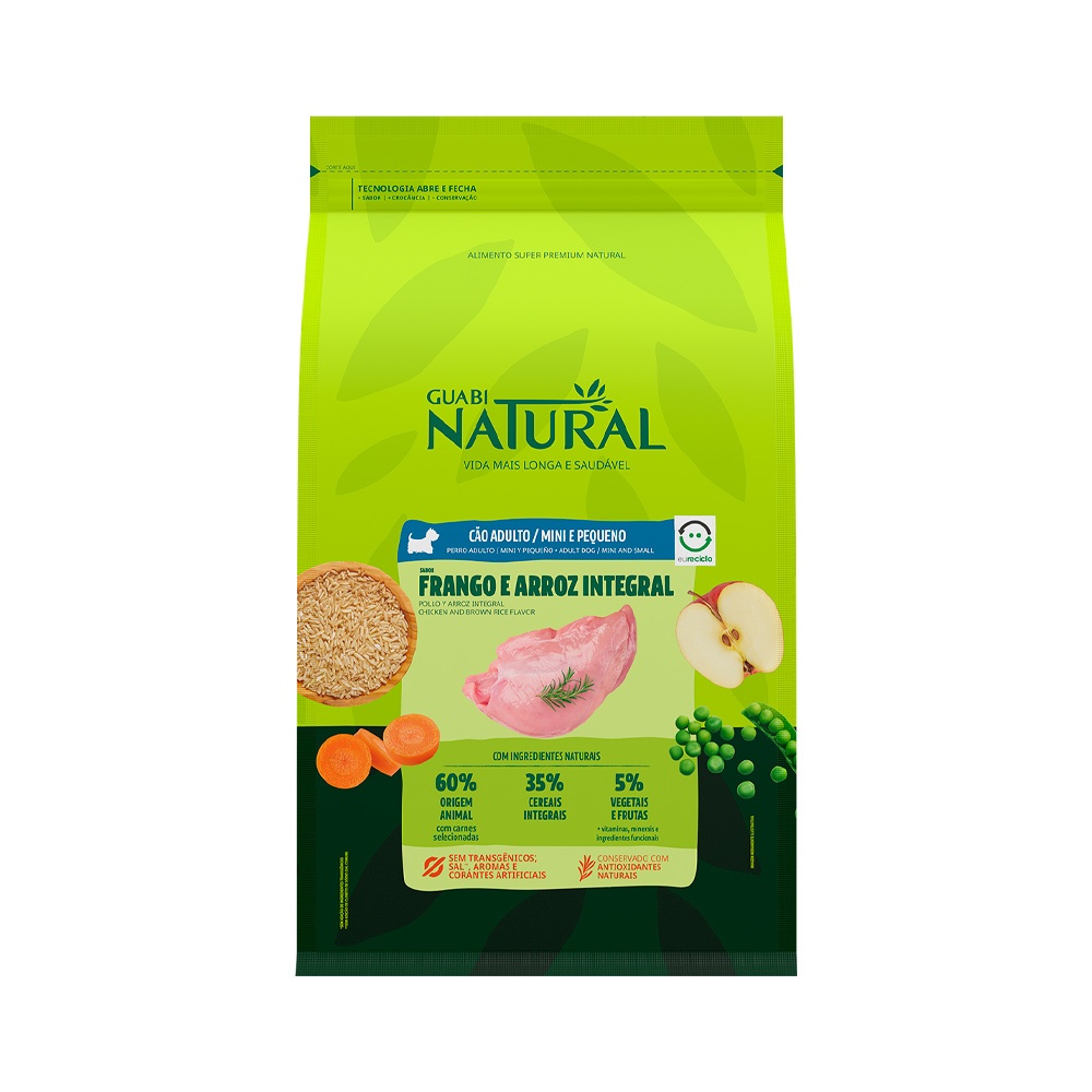 Ração Guabi Natural para Cães Adultos de Porte Mini e Pequeno Sabor Frango e Arroz Integral - 2,5kg