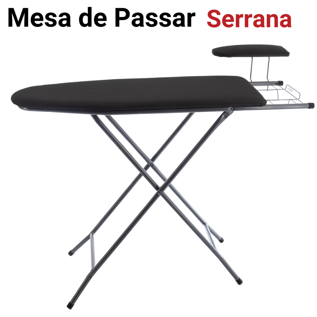 Mesa Tábua De Passar Passadeira Dobrável Em Aço Com Porta Ferro e Passa Mangas Tecido Térmico Metalizado  Someway