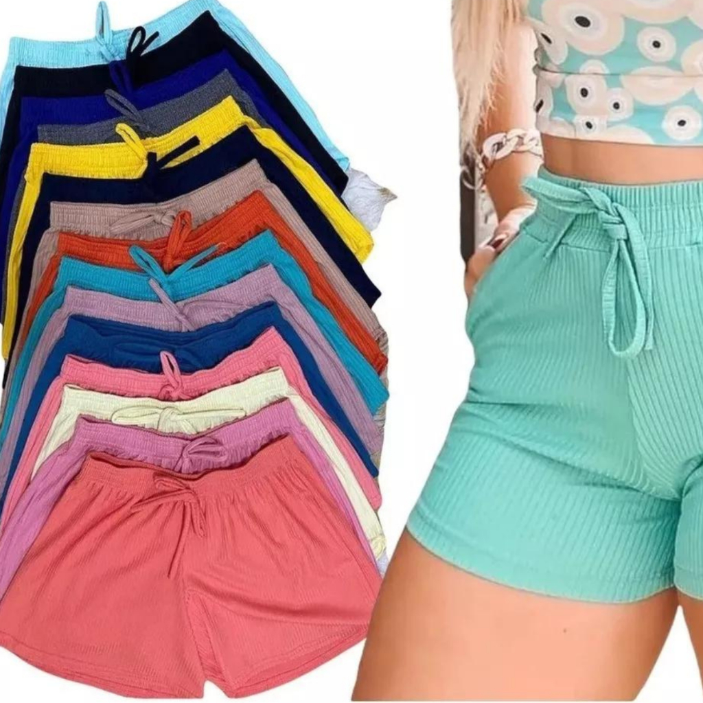 Kit 5 Short Feminino Canelado Curto Soltinho Tecido Super Confortável