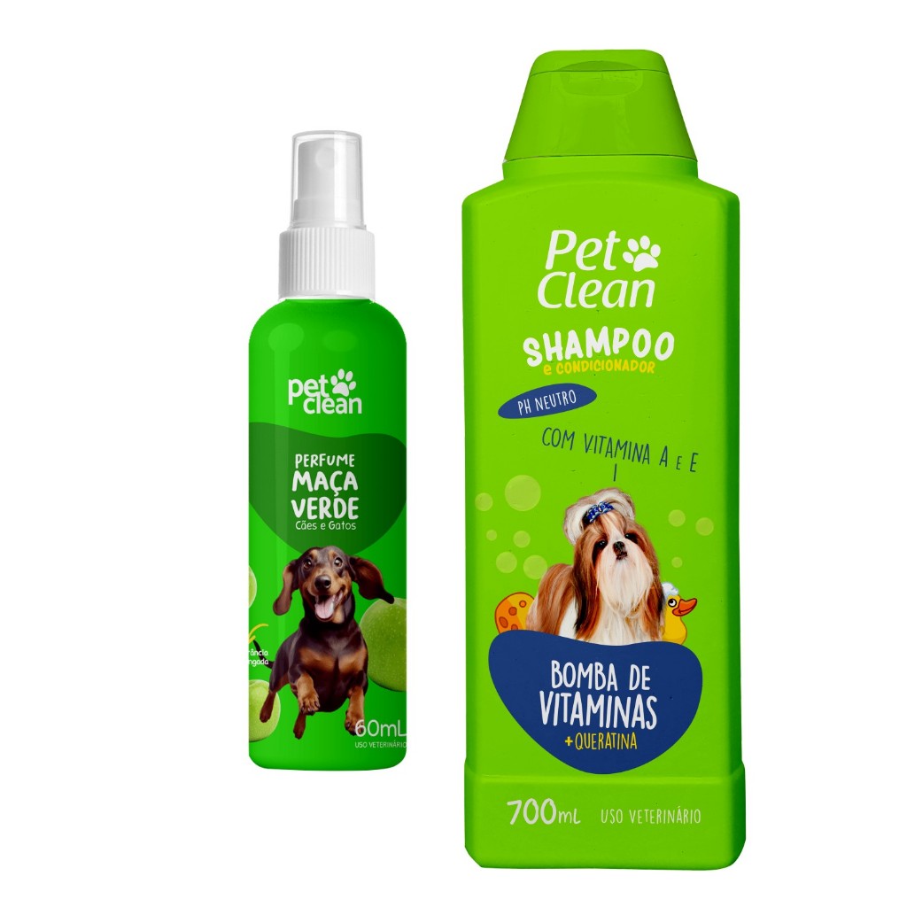 Kit Banho e Tosa Shampoo Bomba de Vitaminas e Colonia Perfume Para Cachorro e Gato - PetShop