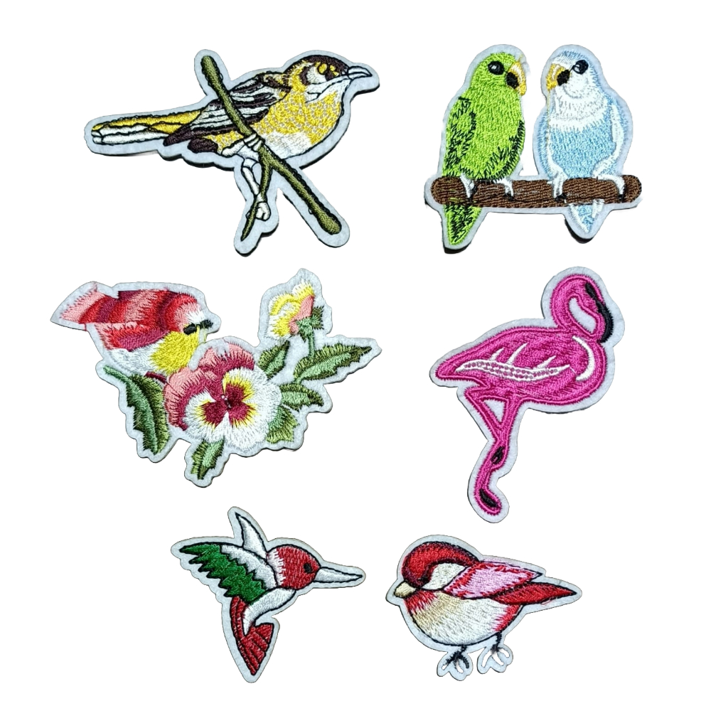 Aplique de Roupa Patch Bordado Termocolante Pássaro Passarinho Canário Ave Flamingo Beija Flor