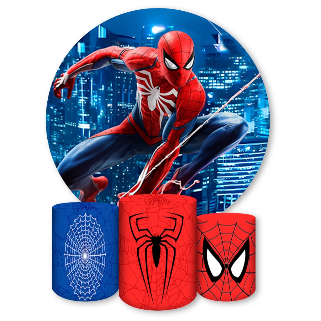 Painel Redondo + Capas de Cilindro Sublimados Para Festa Tema Aranha