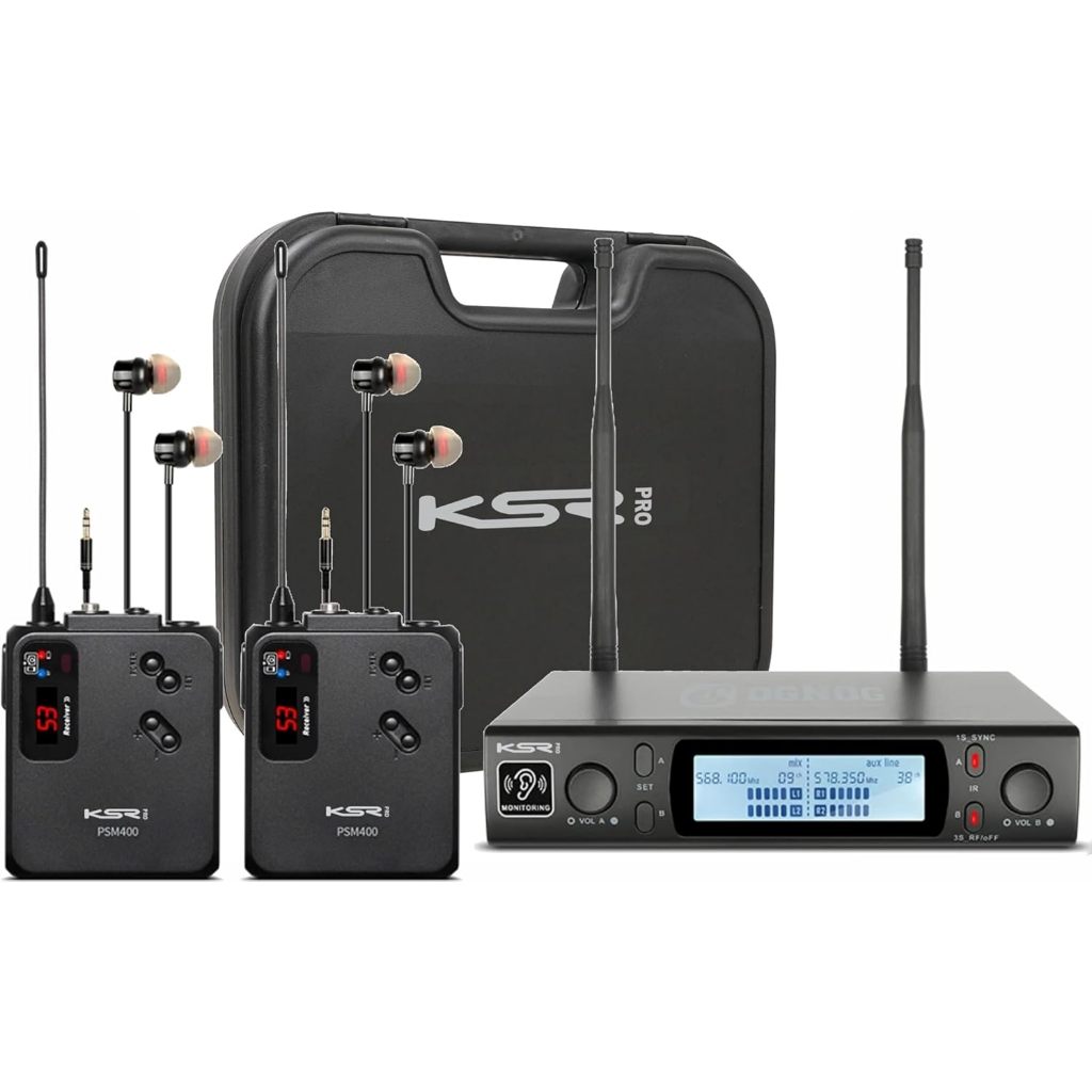 Sistema Monitor Duplo Ponto Sem Fio In Ear Ksr Pro Retorno Psm400