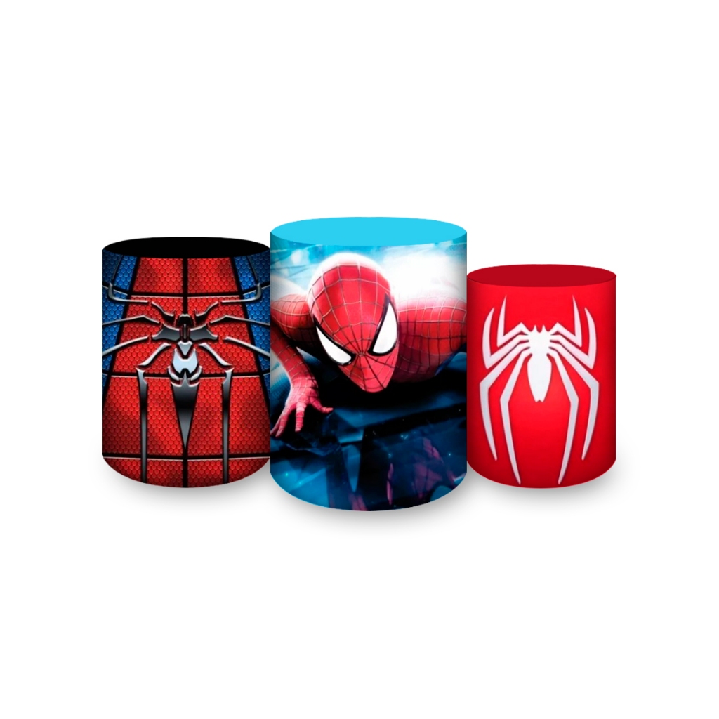 Trio de Capas de Cilindros para Festa Sublimados Tema Homem Aranha