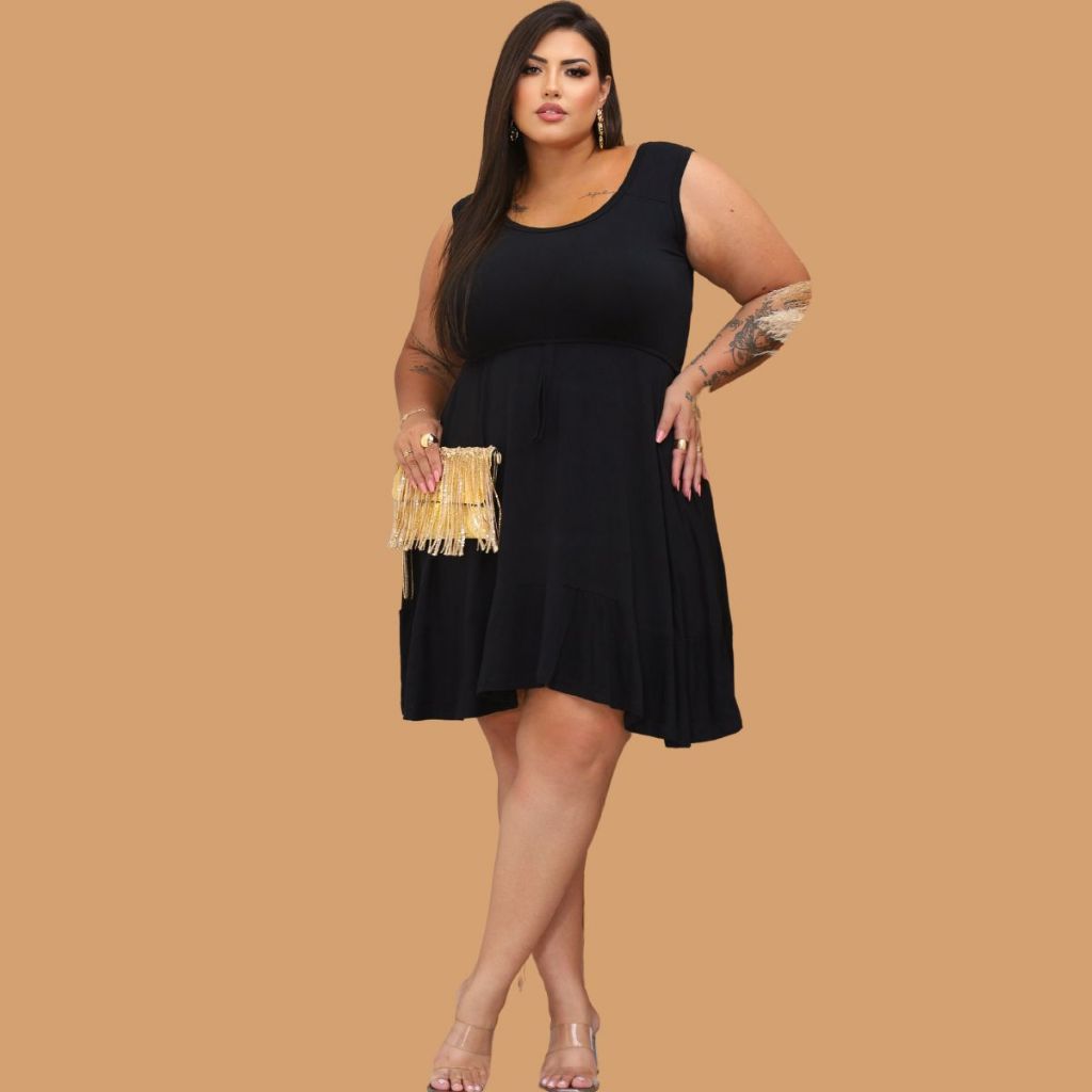 Vestido Regata babado Plus size soltinho Curve Curvy caimento perfeito tecido leve verão plus sise - Women Clothes