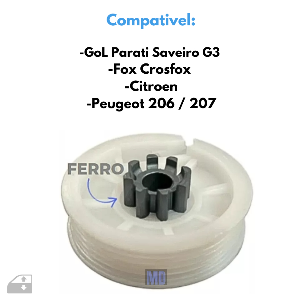 2 Roldanas Máquina Vidro Elétrico Gol G3 Fox Peugeot Citroën – Engrenagem Reforçada de Ferro