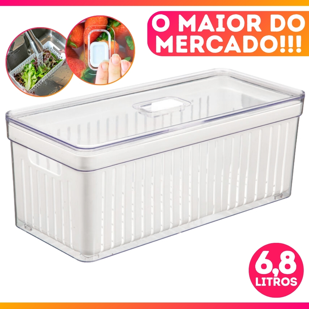 Organizador de Geladeira 6,8 Litros Cesto Com Tampa Multiuso Alimentos Verduras e Vegetais