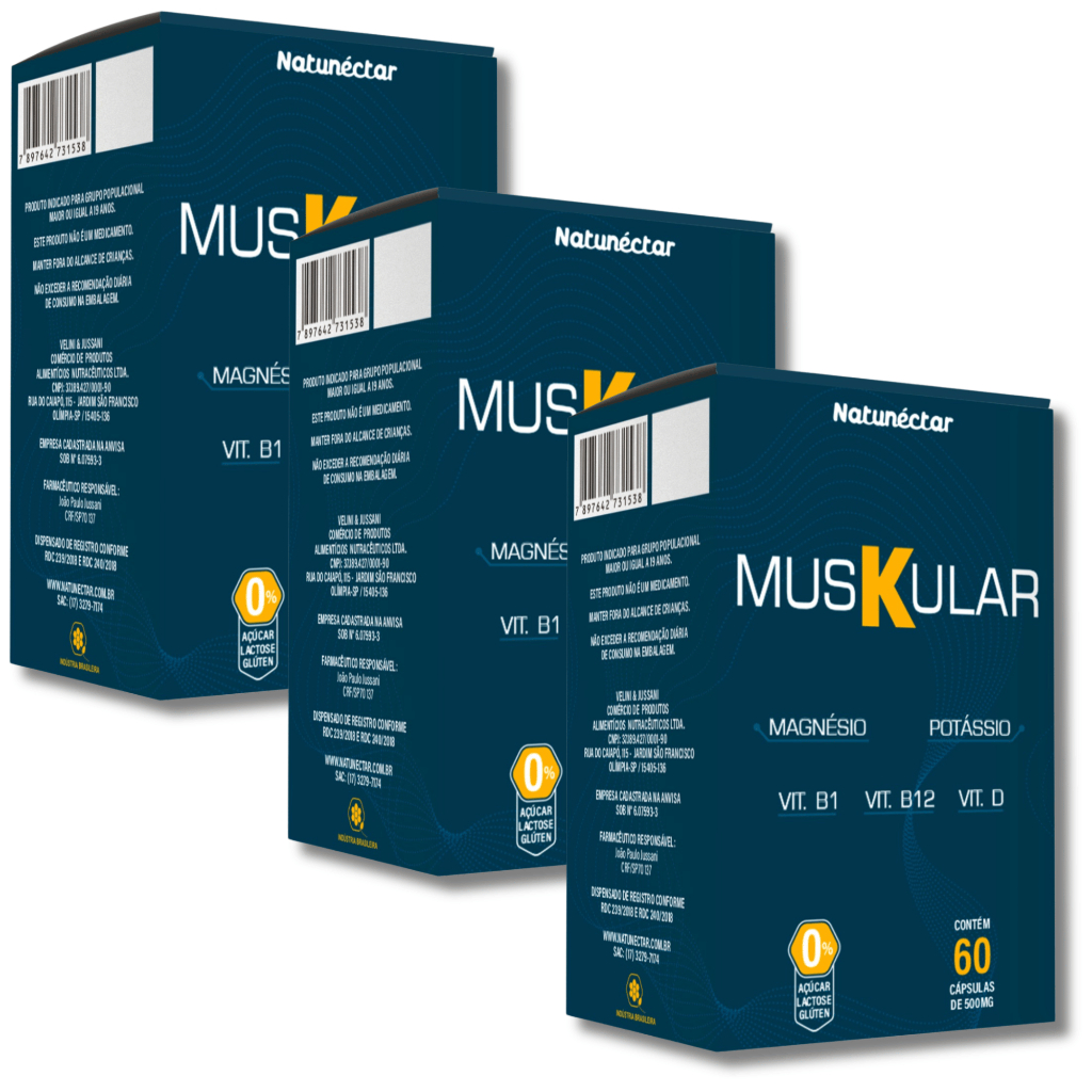 Kit Combo 03X Muskular Potássio, Magnésio, Vitamina D, B1 e B2 60 Cápsulas - Natunéctar