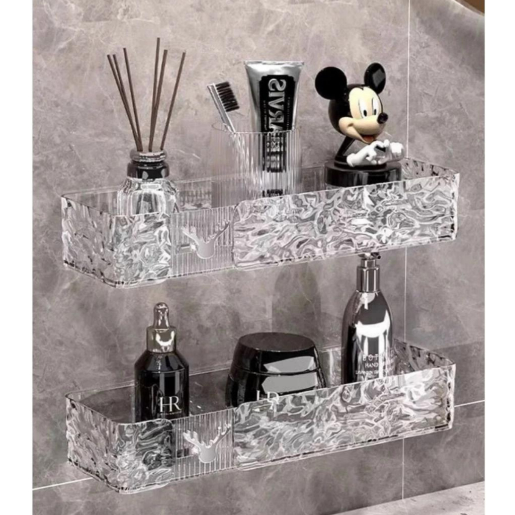 kit 2 Suportes em Acrílico De Shampoo  Prateleiras De Banheiro Retangular Sem Furo Estilo Glaciar em Oferta na Shopee