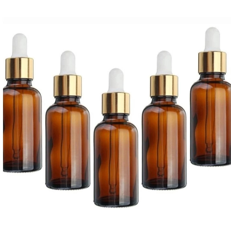 10 Frascos De Vidro Âmbar Conta Gotas gotejador 30ml Tampa Dourada Premium