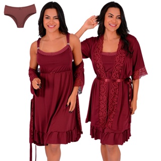 Kit Gestante Camisola Amamentação com Calcinha Pós Parto e Robe Mamãe Bebê Maternidade |0184-850-009 em Oferta na Shopee