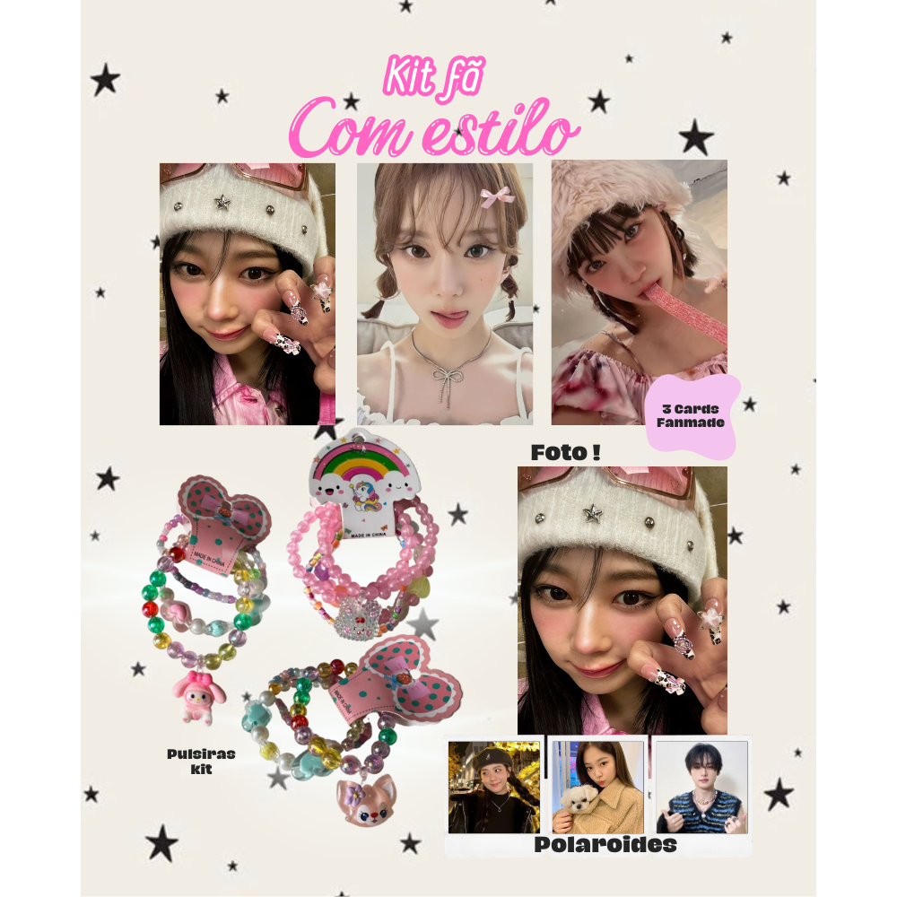 Kit Fã com estilo (Pulseiras + foto + polaroide e cards fanmade)