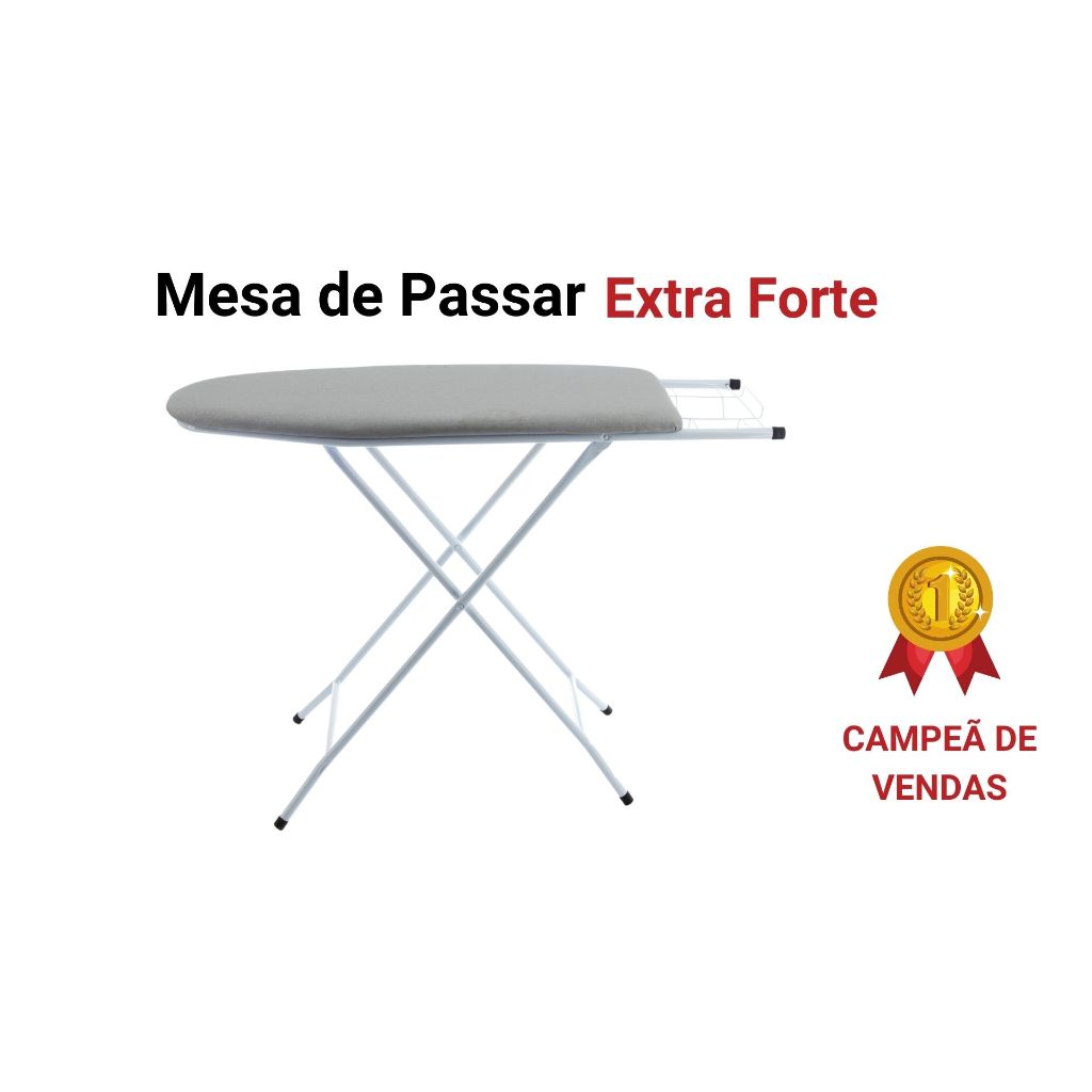 Passadeira Tábua De Passar Roupas Mesa Dobrável Com Porta Ferro E 3 Regulagens de Altura Em Aço - Someway
