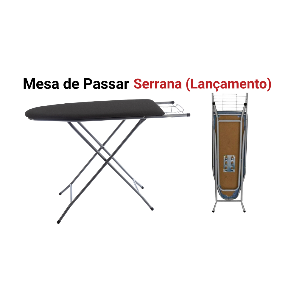 Tábua Mesa De Passar Roupas Em Aço Com Porta Ferro E Tecido Térmico Dobrável Compacta - Someway