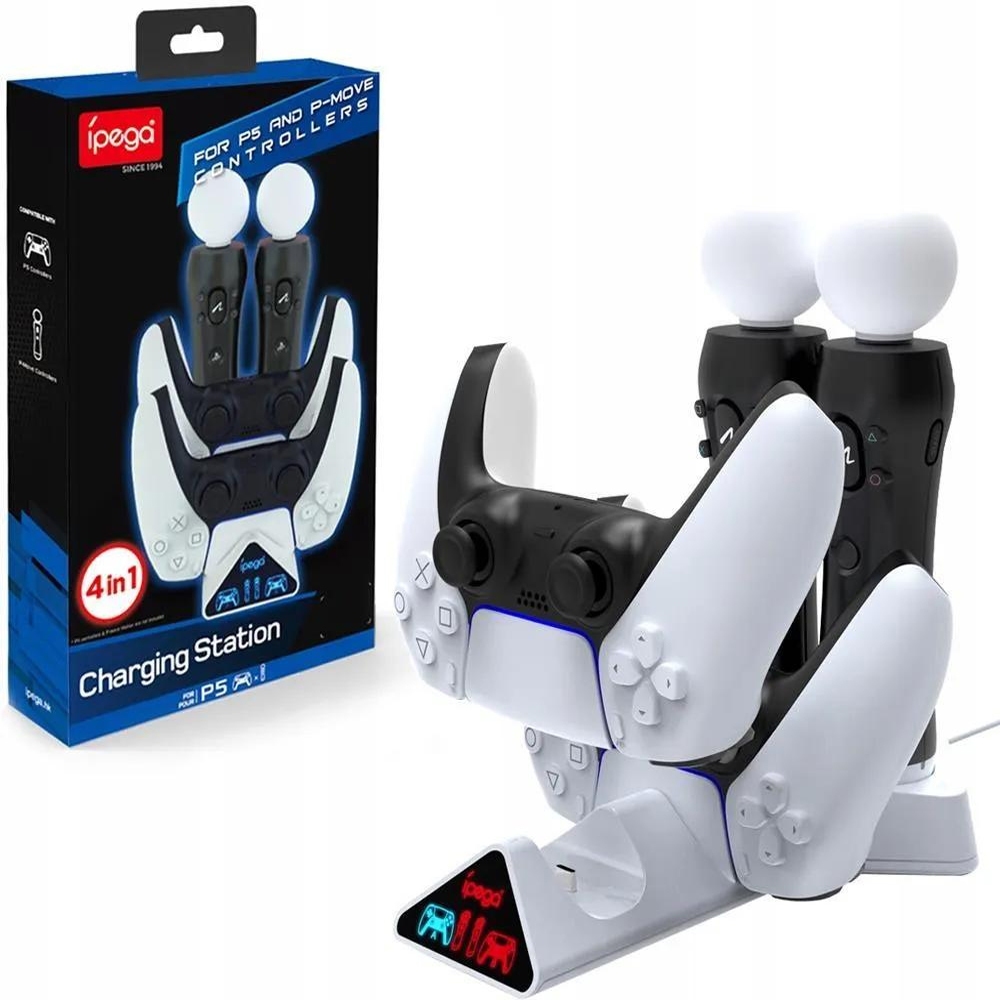 4 em 1 Carregador Compatível com 2 Ps Move e Controle Manete Playstation 5 Base Dock Luz Led