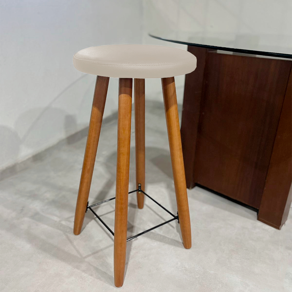 Banqueta Alta Pés Palito Corino Bege Off White Banqueta 70 cm de Altura Para Bar Bistrô