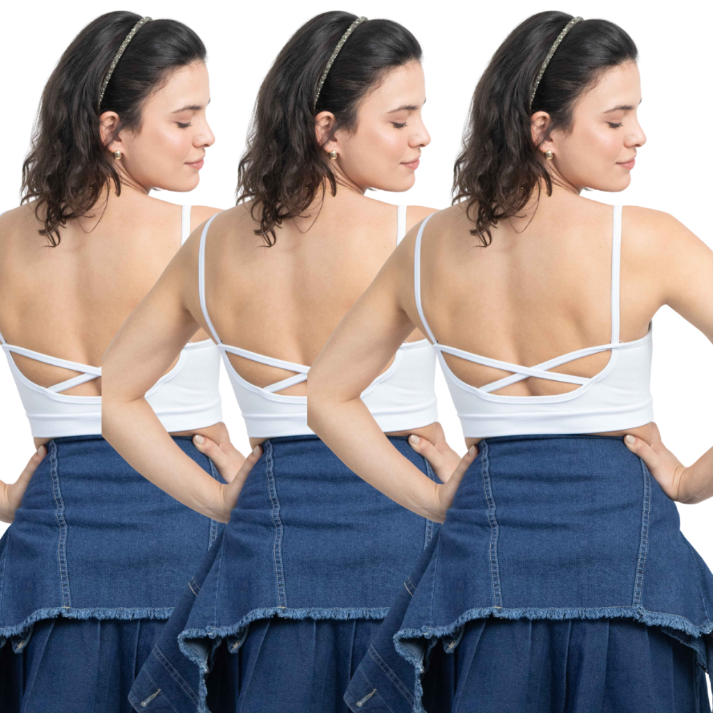 KIT 03 - Top Academia Alcinha Fitness Com Cruzado nas Costas Branco - Zero Transparência- Costas Xis Top Fitness em Oferta na Shopee