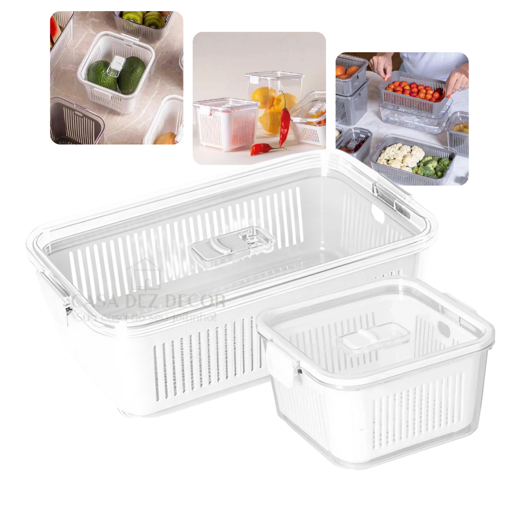 Organizador de Geladeira Acrílico e Tampa de Trava Hermética 1,3l e 2,5l Frutas Saladas Alimentos - Home & Living