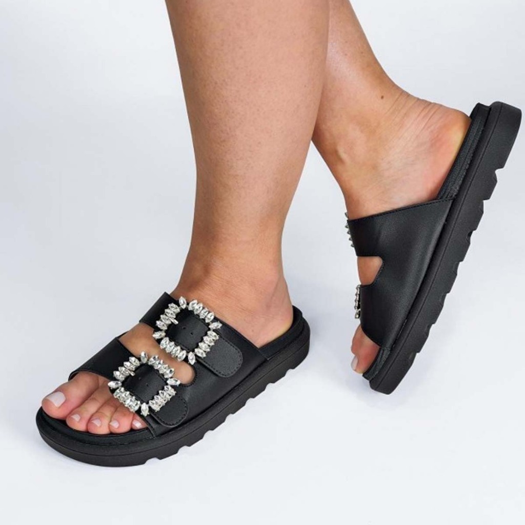 Sandalia Papete Feminina Fivela Pedraria Vizzano Birken Flat