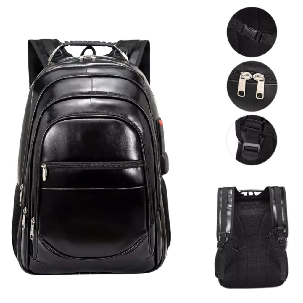Mochila De Couro Grande E Média Impermeável Trabalho Faculdade Resistente