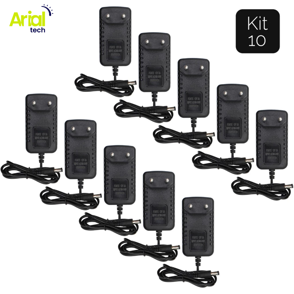 Kit 10 Fonte 3a 12v Estabilizada Chaveada Bivolt Cftv Fita Led