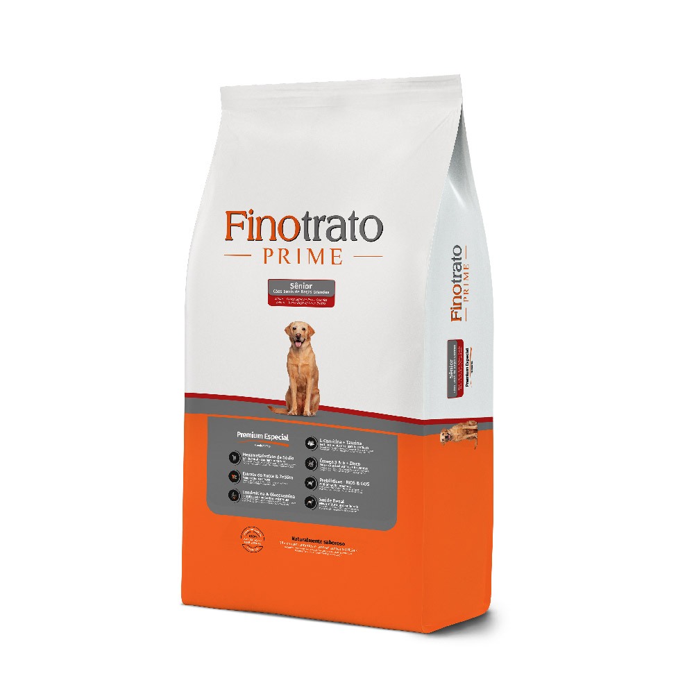 Ração Finotrato Prime Premium Especial Cães Sênior Raças Grandes Sabor Frango e Cereais 15kg