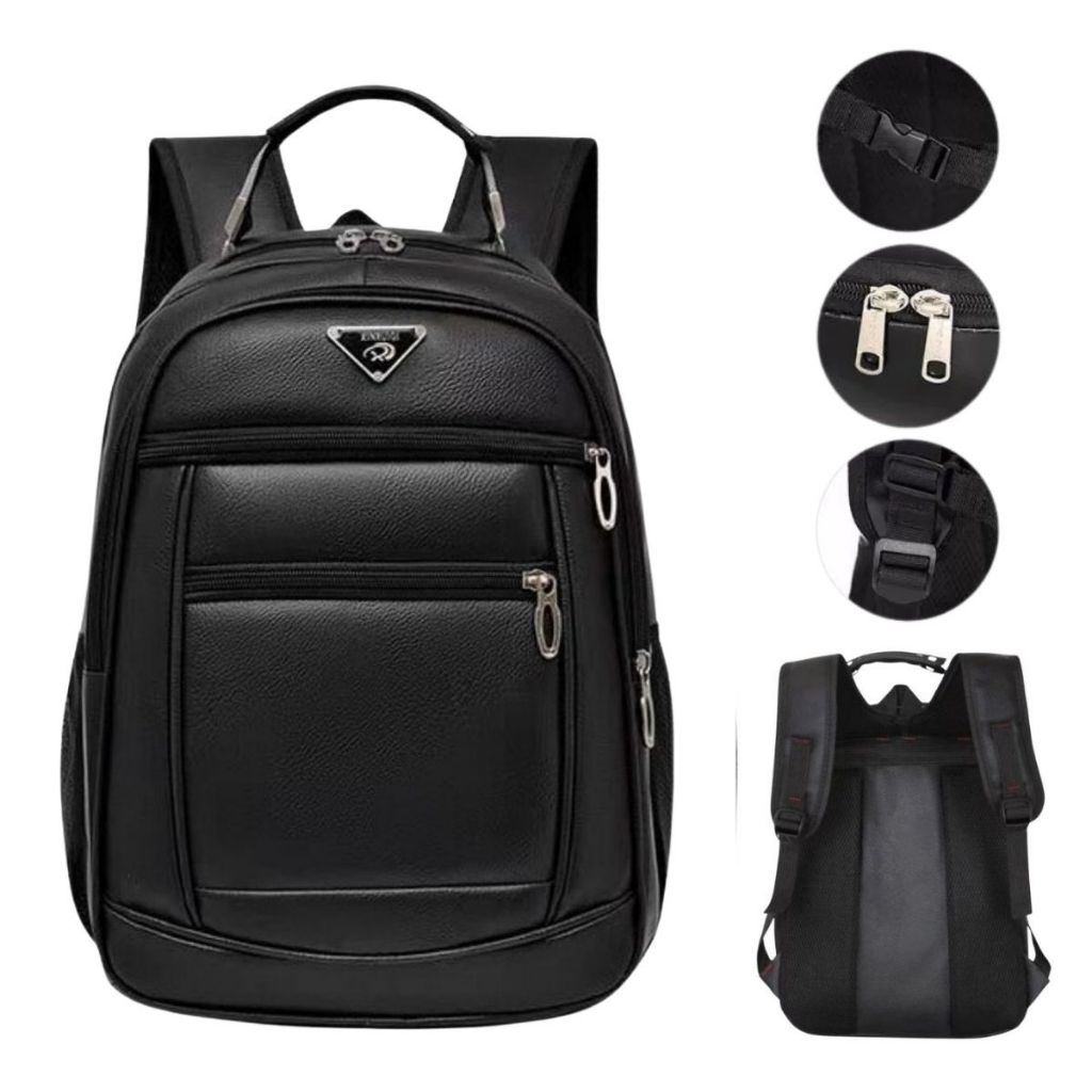 Mochila De Couro Grande Média Impermeável Trabalho Estilosa Faculdade Prática Multiuso Preta em Oferta na Shopee