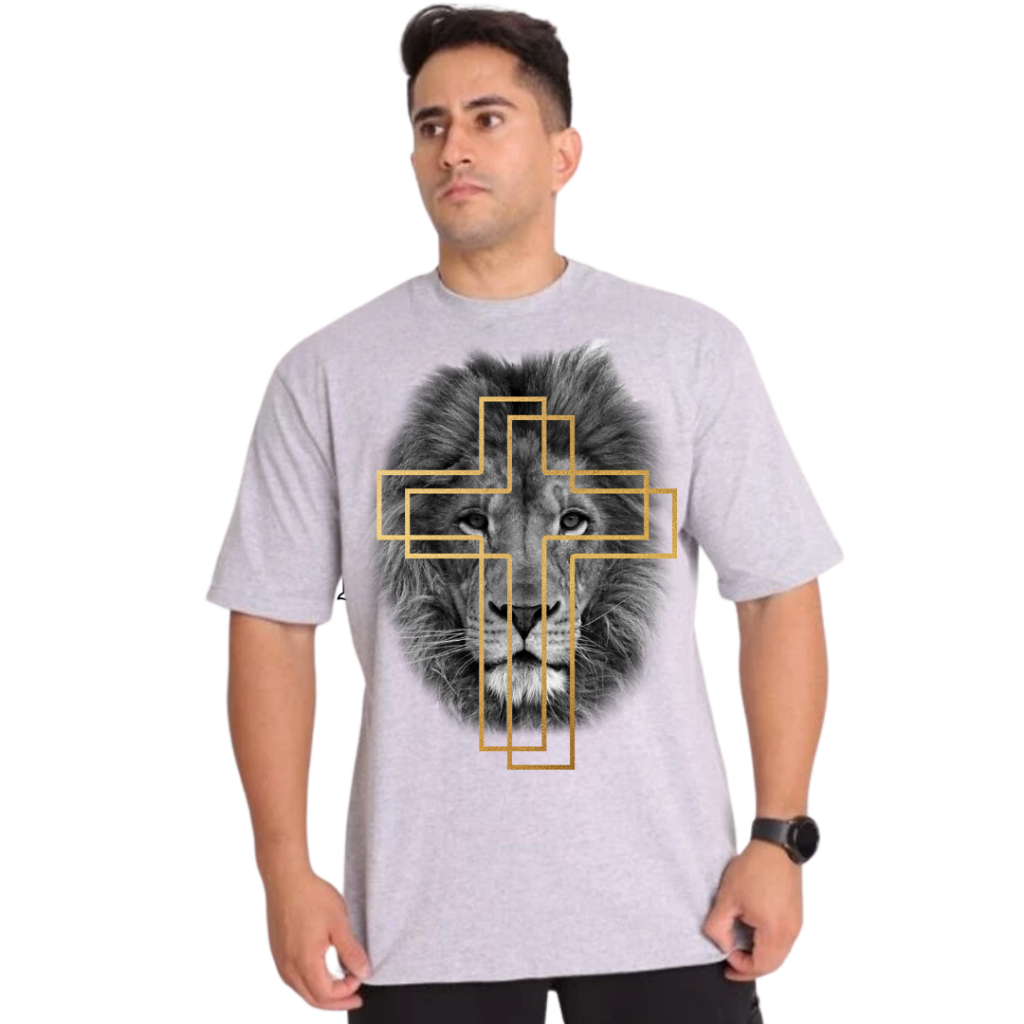 Camiseta Oversized Leão de Judá Blusas de Igreja Malha Algodão