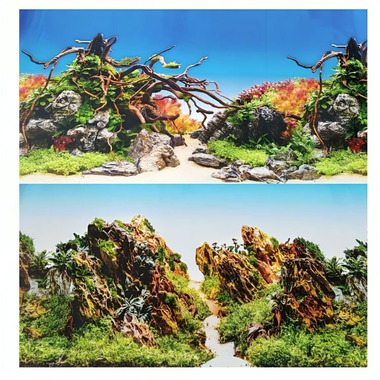 Painel Para Aquário 130cm X 50cm Água Doce Enfeite Tronco Rocha Ornamental Decorativo Jumbos Peixes