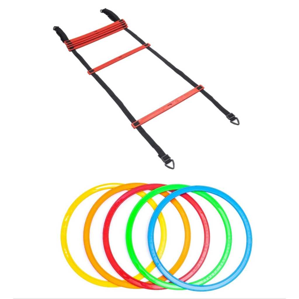 K-01 KIT ESCADA VERMELHA 6 DEGRAUS + 5 AGOLAS DE AGILIDADE 45 CENTÍMETROS TREINO FUNCINAL