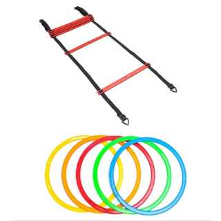 K-01 KIT ESCADA VERMELHA 6 DEGRAUS + 5 AGOLAS DE AGILIDADE 45 CENTÍMETROS TREINO FUNCINAL