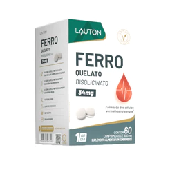 Ferro Quelato Bisglicinato 34mg Vegano Lauton Premium 60 comprimidos