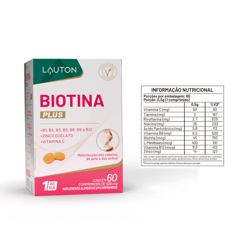 Biotina Premium com Vitaminas do Complexo B, C e Zinco Quelato - Kit 3 potes de 60 Capsulas Concentradas Lauton - Cabelo, Pele e Unha em Oferta na Shopee