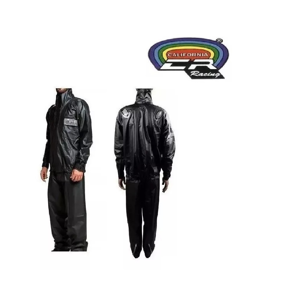 Capa de Chuva California racing PVC Premium Calça e blusa CR Masculina Preta