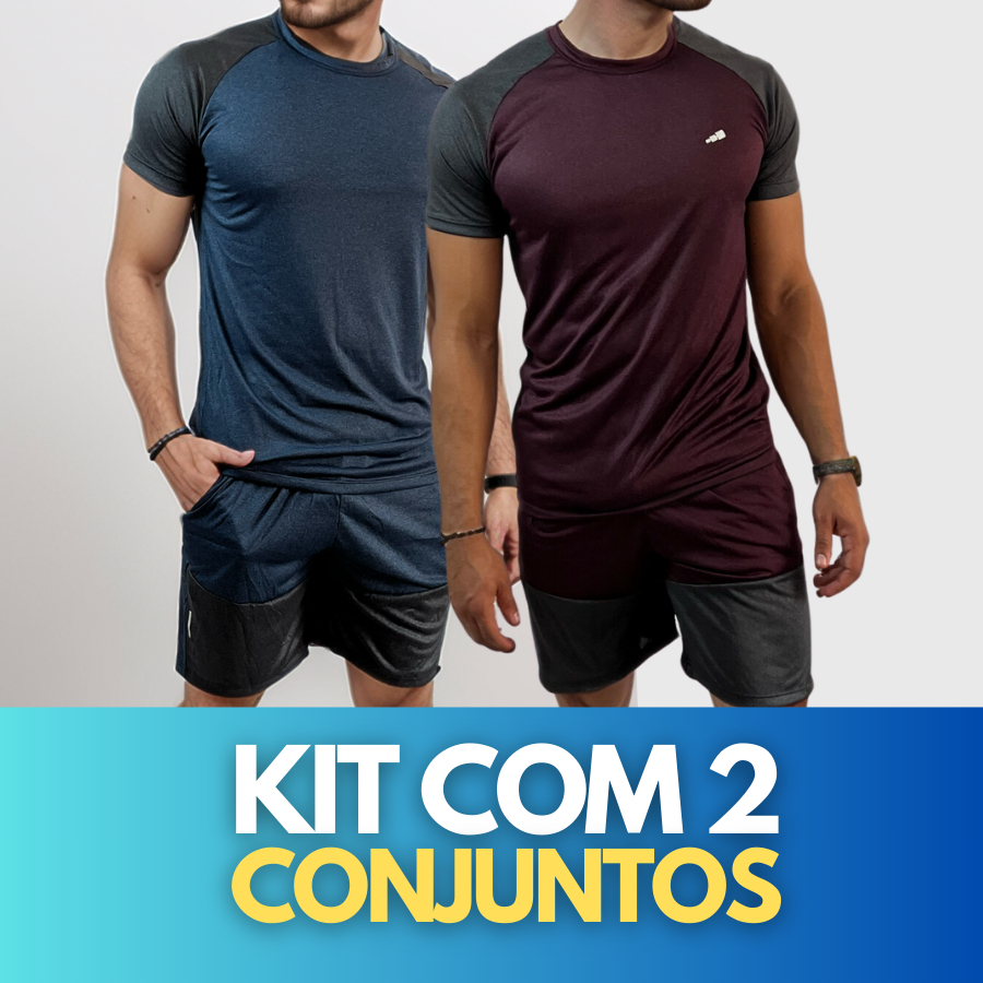 Kit 2 Conjuntos  Masculino  Dry Fit Roupa de Academia Masculina Camiseta Manga Curta + Short Dri Fit